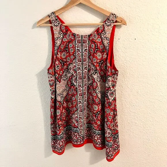 Max Studio Boho Medallion Print Sleeveless Blouse Red Tank Top L Resort Summer - Picture 3 of 10